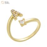 Open Adjustable 18k Gold Plated Diamond Letter Rings Zircon A-Z Alphabet