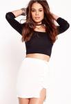 Lace up detail mini skirt white school japanese girl short skirt
