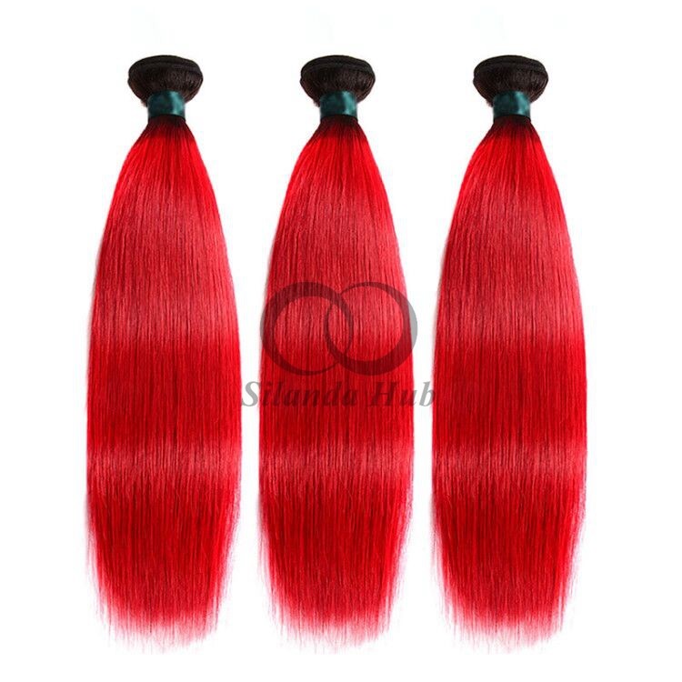 #T1B/Red Straight Remy Human Hair Bundles Sew In Weave Bundles Brazilian Bundle Deals