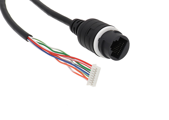 IP67 waterproof RJ45 cable assemblies black built in LED indicator, with1.25mm pitch