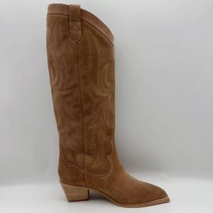 Quality Brown soft cow suede genuine leather Womens Dress Boots，TPR outsole with abs heel wholesale