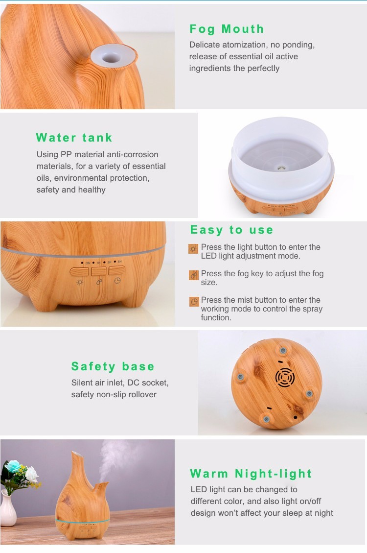 Ultrasonic 500ml Wood Grain Diffuser With Flower Arrangement Tank