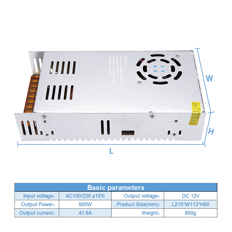 12V 500W Switching Power Supply For LED Lights AC 100V 240V To DC 12V