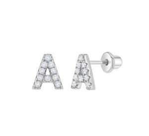 Quality White CZ Letter Stud Earrings Micron Pave Custom Letter Earrings wholesale