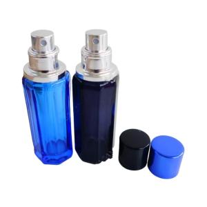 Quality refillable perfume spray bottle 25ml recycled glass bottles black blue red pink green cap plastic and metal roll frog wholesale