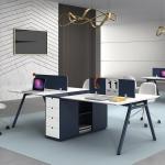 Workstation Desk Office Furniture Blue Wooden Workstation 4 Seat Office Computer