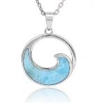 Cabochon Cut 925 Sterling Silver Larimar Pendant Necklace Blue Flower Gemstone