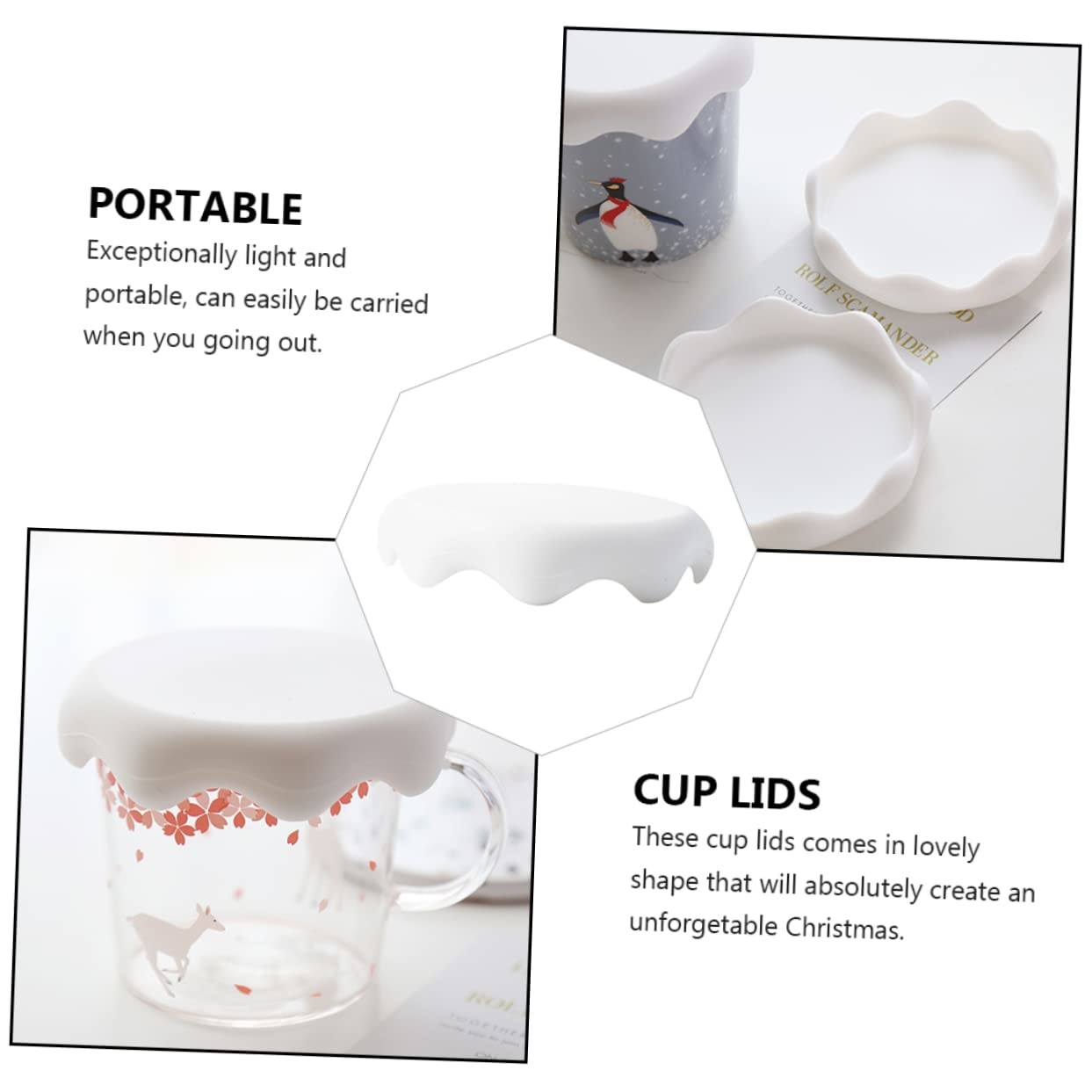 Silicone Cup Lids Set Snow Cover Drink Coaster Anti-Dust Airtight Mug Covers For Hot And Cold Drink Silicone Hot Cup Lid