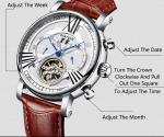 Brown Genuine Leather Luxury White Dial Automatic Movement Mens Waterproof