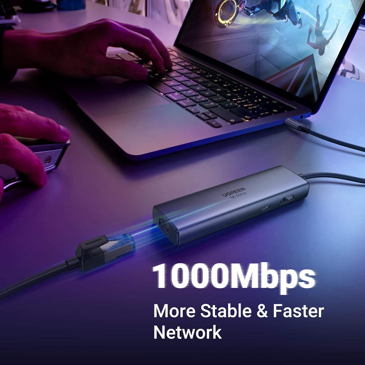 7 in 1 USB C Hub Gigabit Ethernet Adapter 100W PD Charging, USB A Data Ports, SD/TF Card Reader
