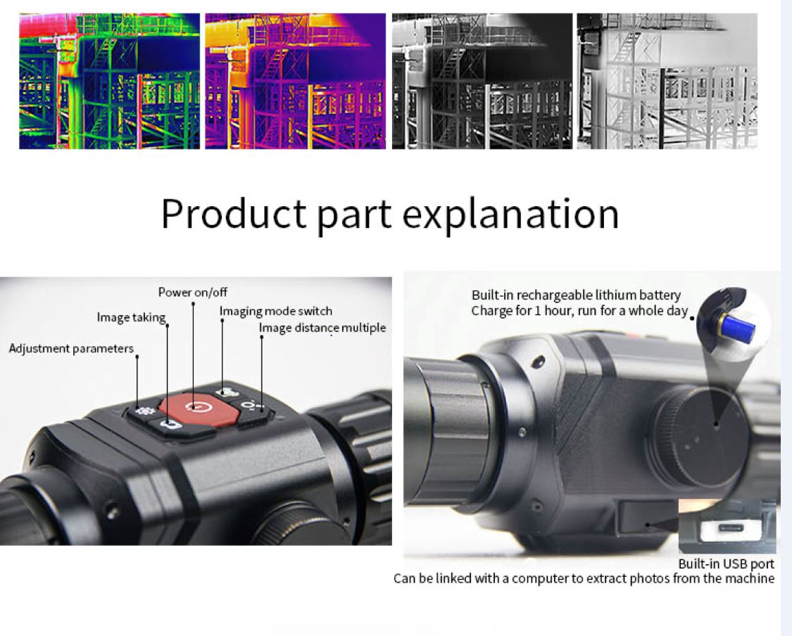 Night Vision Optic 35MM Lens Handheld Thermal Image Scope for 1800M Detection Distance