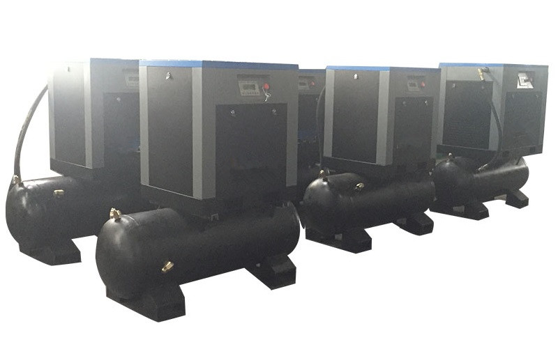 compact screw air compressor with air dryer on receiver tank