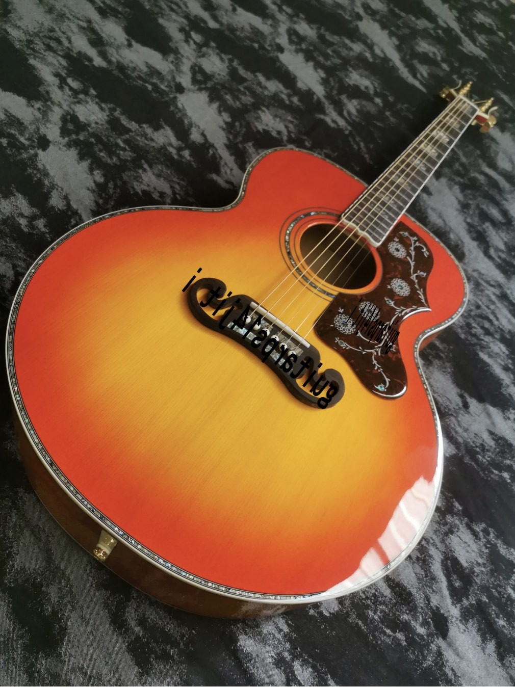 Custom 43 inch SJ200 series limited edition handmade glossy painted abalone inlaid acoustic guitar