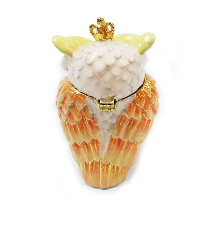 Fashion Metal Alloy Owl Bird Trinket Jewelry Box Pewter Rhinstone Crystal Enamel Bird Trinket Jewelry Box