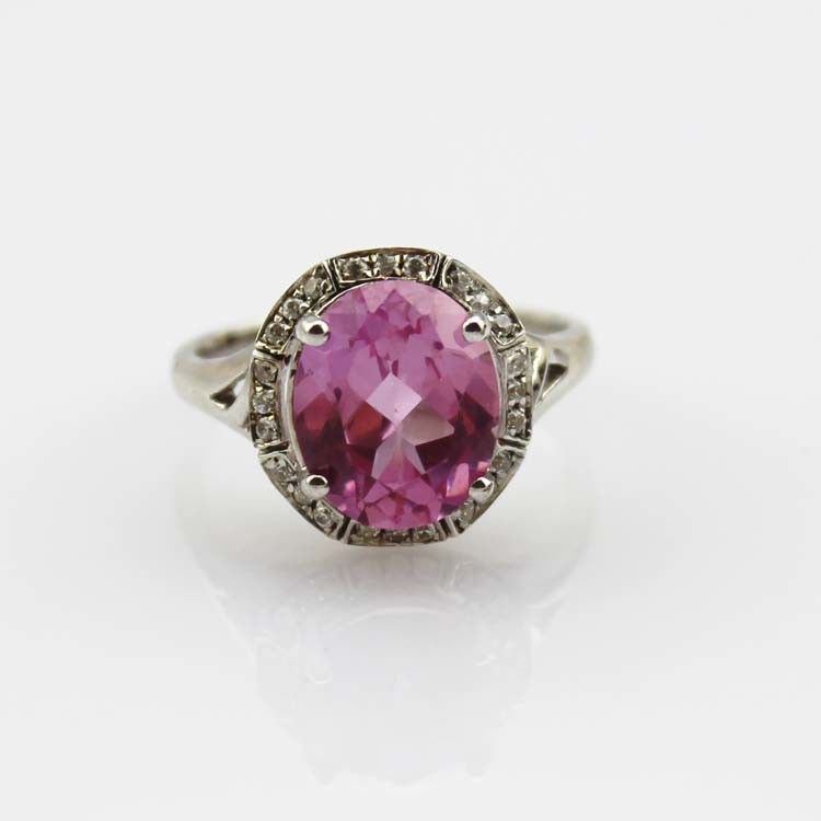 Fashion Jewelry 925 Silver Oval Pink Cubic Zircon Gemstone Ring (R193)