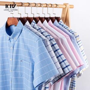 Quality 2023 Delivery Adult Large Size Cotton Oxford Short-Sleeved Plaid Casual Shirt for Men wholesale