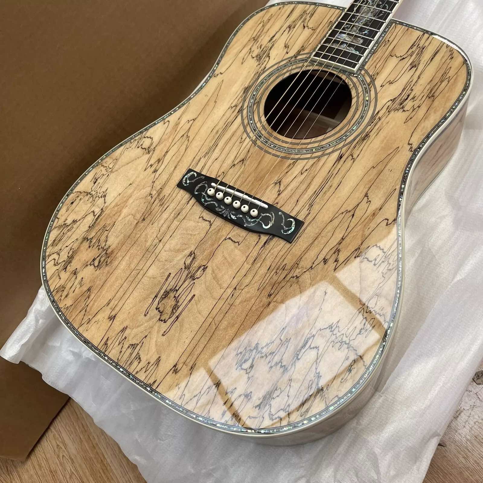 Custom Maple 41 Inch D Type Acoustic Guitar Abalone Inlays Ebony Fingerboard