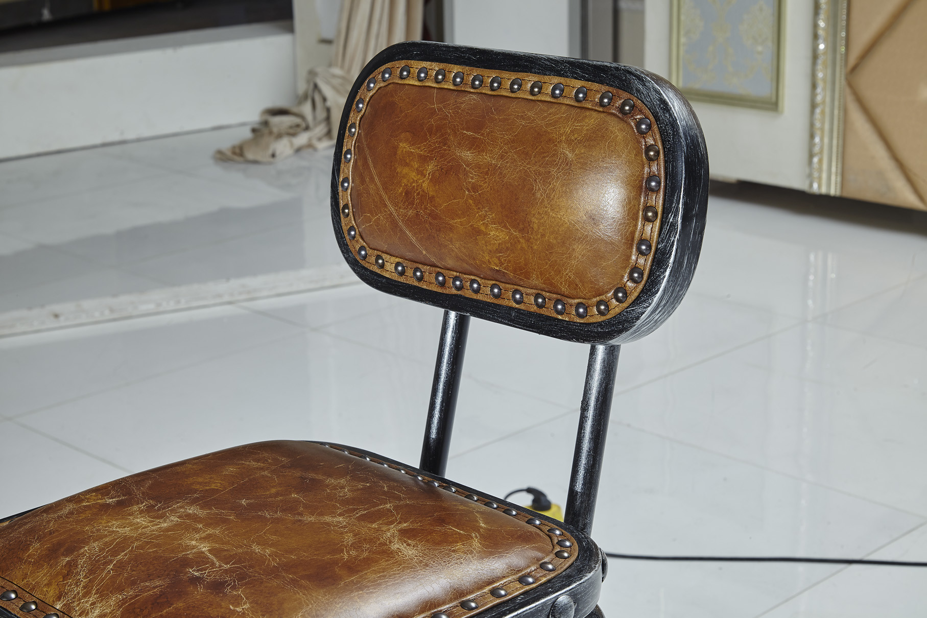 High Back Leather Bar Stools , Kitchen Upholstered Counter Height Stools Tan Brown Color