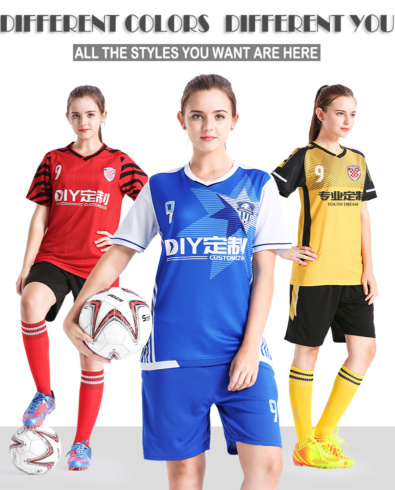 Women's soccer wear Sports suit Customized logo girls short sleeve primary and middle school students match training team jersey