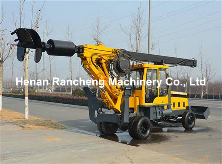 Wheel Type Square Rod Rotary Drilling Rig Pile Driver Machine Piling Post Ground Screw Fence Hydraulic Equipment