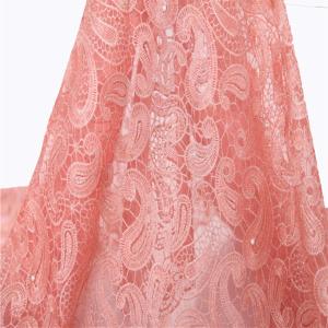 Quality New arrival african peach cord lace/french tulle embroidery fabric with beads and stones wholesale
