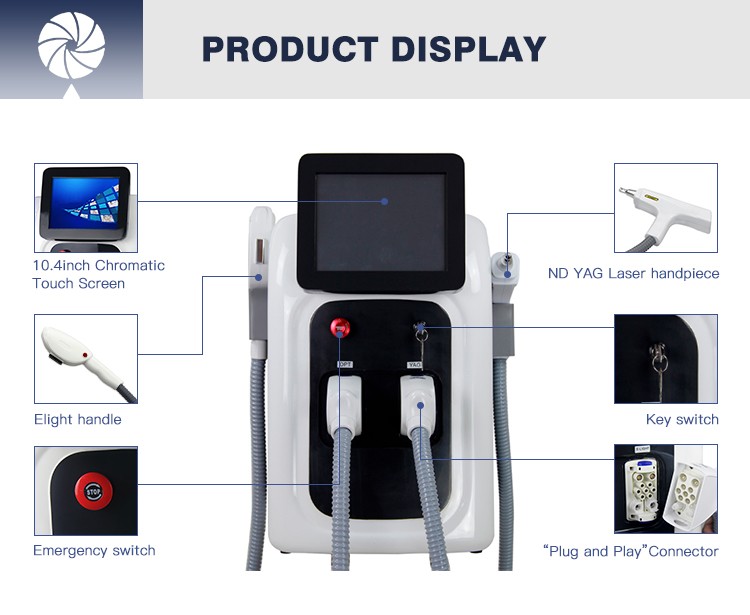 Portable2 in 1 permanent nd yag ipl e light opt hair tattoo removal carbon peeling beauty machine