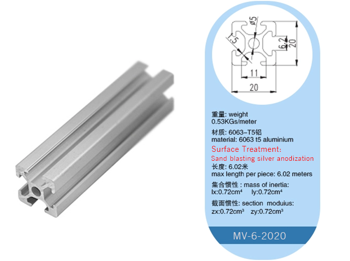 MV-6-2020 20 Series 2060 2080 Anodizing Aluminum Profile