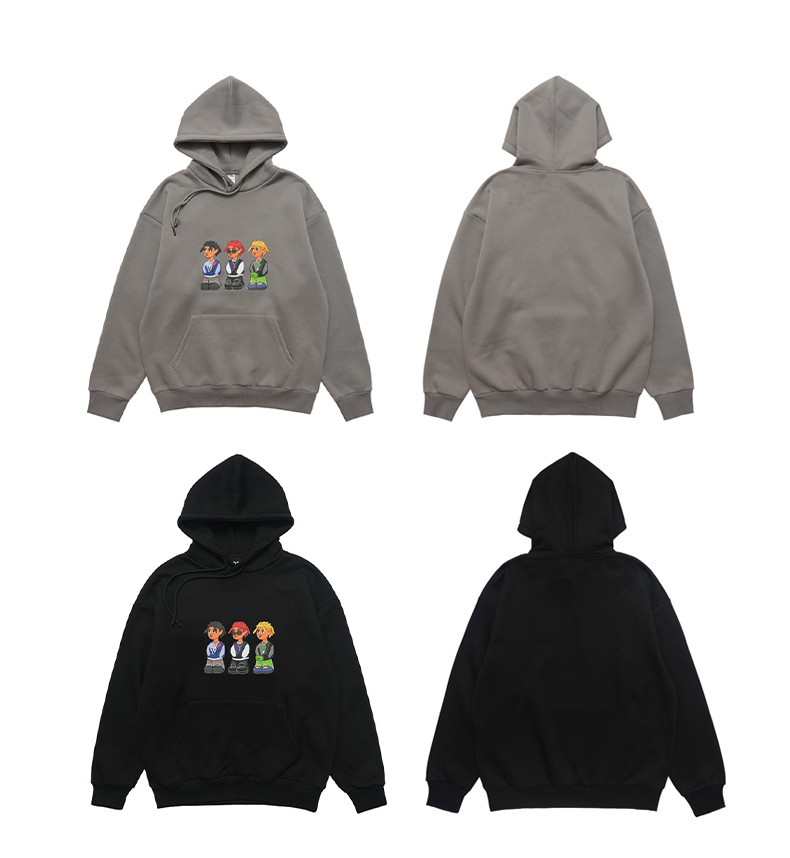Customized Logo Printing 2024 Men's Plus Size Hoodies with Thick Fleece and Cartoon Print