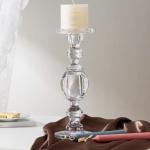 Large Pillar Taper Clear Color Glass Candle Holder Pressed 11.8 Inch Tall