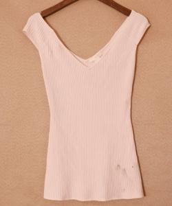 Quality Summer Slim Fit V Neck Vest Top Womens 78% Cotton 22% Nylon wholesale