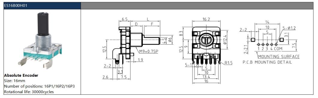 16mm Absolute Rotary Encoder for Car Air Conditioning Use