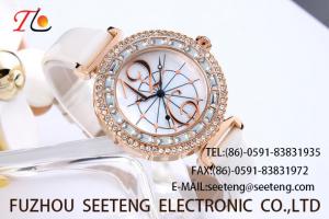 Quality PU leather wrist watch with lots of diamonds ladies' watch wholesale