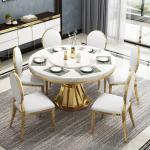 Modern Stainless Steel Circle Marble Top Dining Table Length 1.3/1.5M