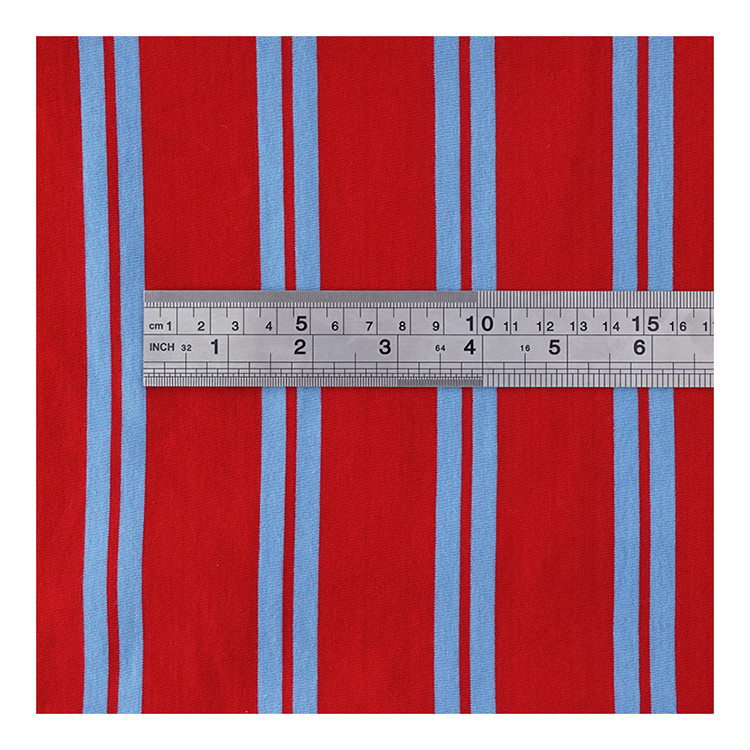 Skin Friendly Cotton T Shirt Fabric 40S Double Yarn Striped Jersey Texture
