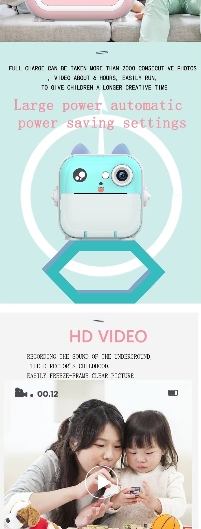 Children 1080P HD Digital Camera Toys Instant Print for Kids Thermal Print Camera Instant Print Photo Video With 32G Memory Card