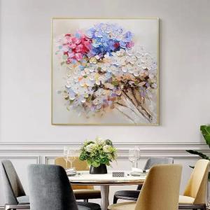 Quality Hand Painted Landscape Oil Painting Simple Texture Art Hanging Painting Hydrangea Happy Loving Flower wholesale