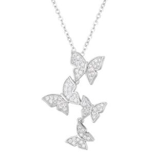 Quality 925 Sterling Silver White Gold Plated Micron Pave 4 Butterflies Charm Pendant For Women wholesale