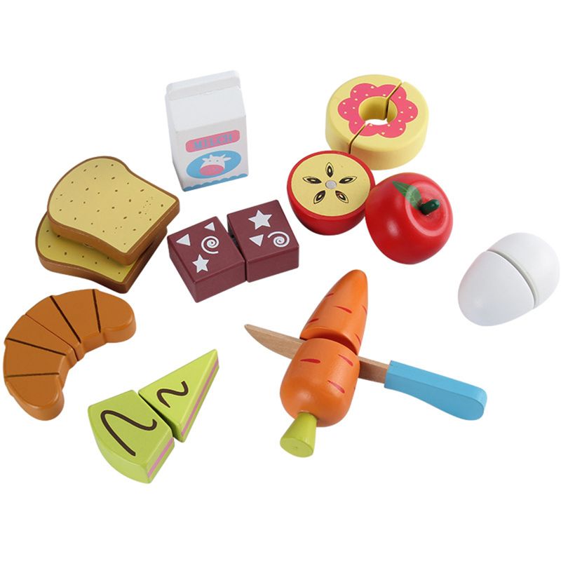 Water Paint 1.94in Wooden Fruit Cutting Set Kitchen Role Play
