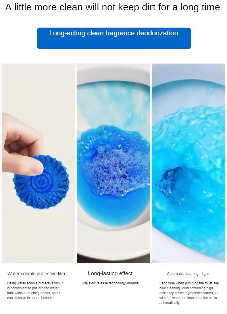Self Cleaning Clear Toilet Bowl Tablets Lemon Scent Blue Toilet Tablets