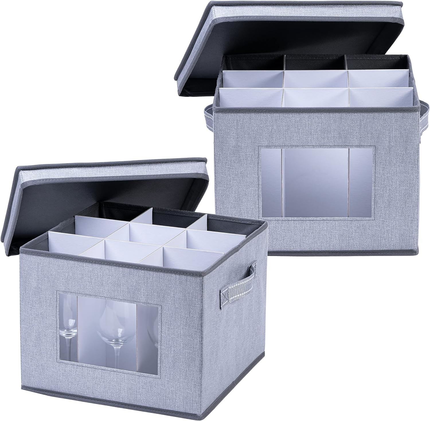 VENO 2 Pack Wine Glass Storage Box with Lid and Handles, Glasswares, China Organizer, Great for Moving, Transport.