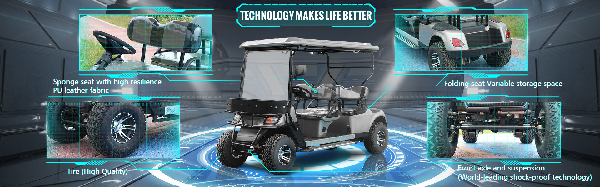 Green New Model Luxury Lithium Battery Electric Golf Cart All Tires Road Legal 6 passengers
