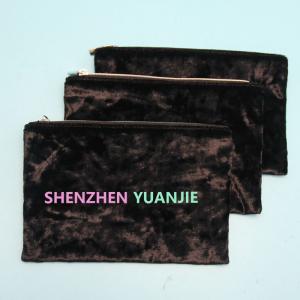 Quality Black 8oz Canvas 12x16.5cm Soft Velvet Zipper Bag For Cosmetics wholesale