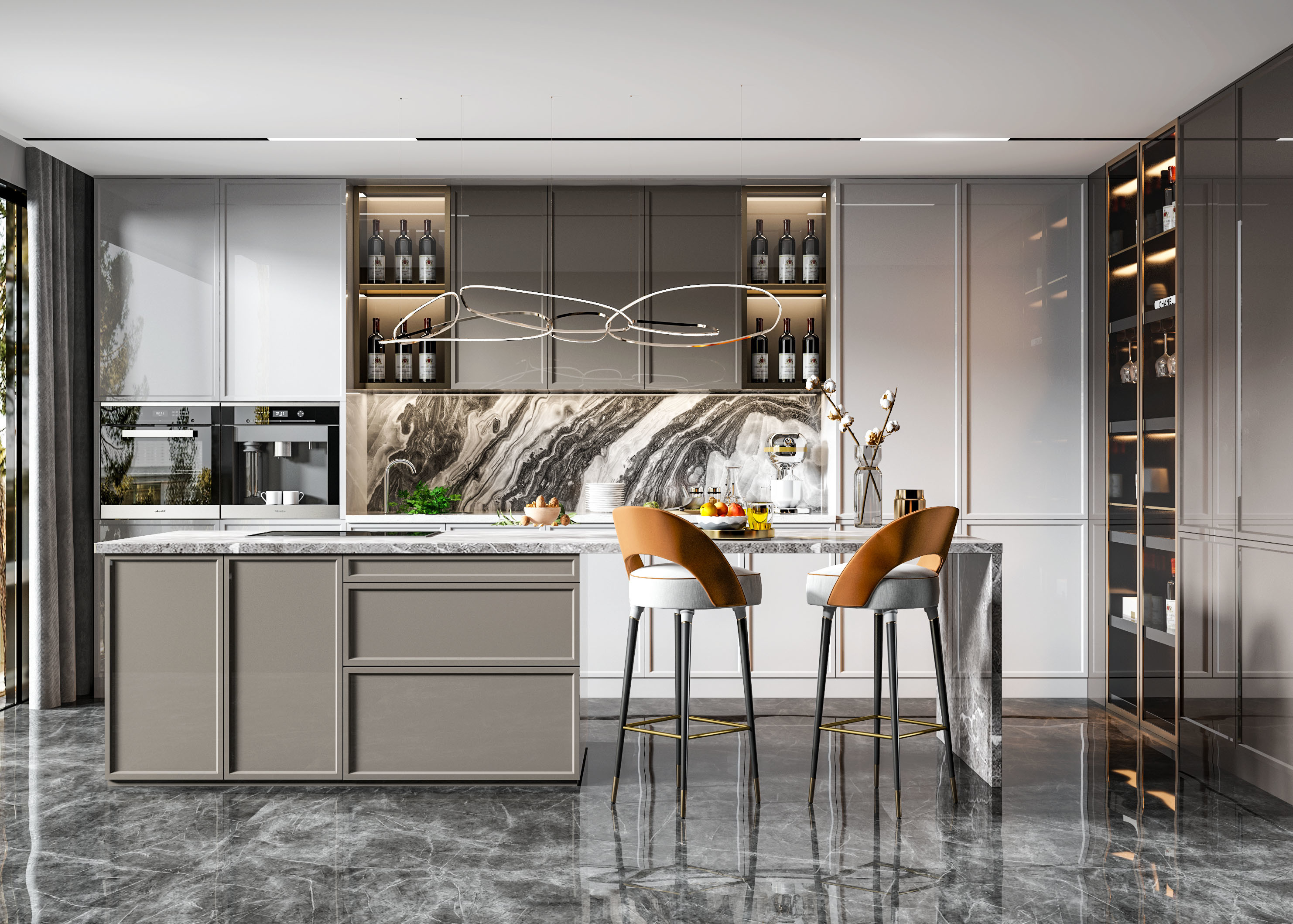Furniture Cabinet Set Kitchen Cabinet With Stove Modern Quartz Stone