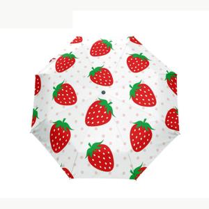 Quality Strawberry Print UV Protection Semi Automatic Windproof Foldable Umbrella For Women wholesale