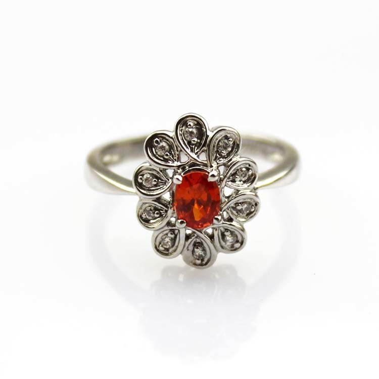 Women Jewelry Sterling Silver with 4x6mm Oval Red Cubic Zircon Ring(F26)