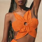 Flower Hollow Women Crop Top , Lace Up Halter Backless Crop Top