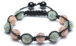 Adjustable Shamballa Bracelet, Cyan & Pink Rhinestone Ball