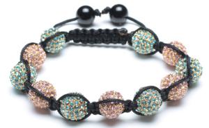Quality Adjustable Shamballa Bracelet, Cyan &amp; Crystal Rhinestone Ball wholesale
