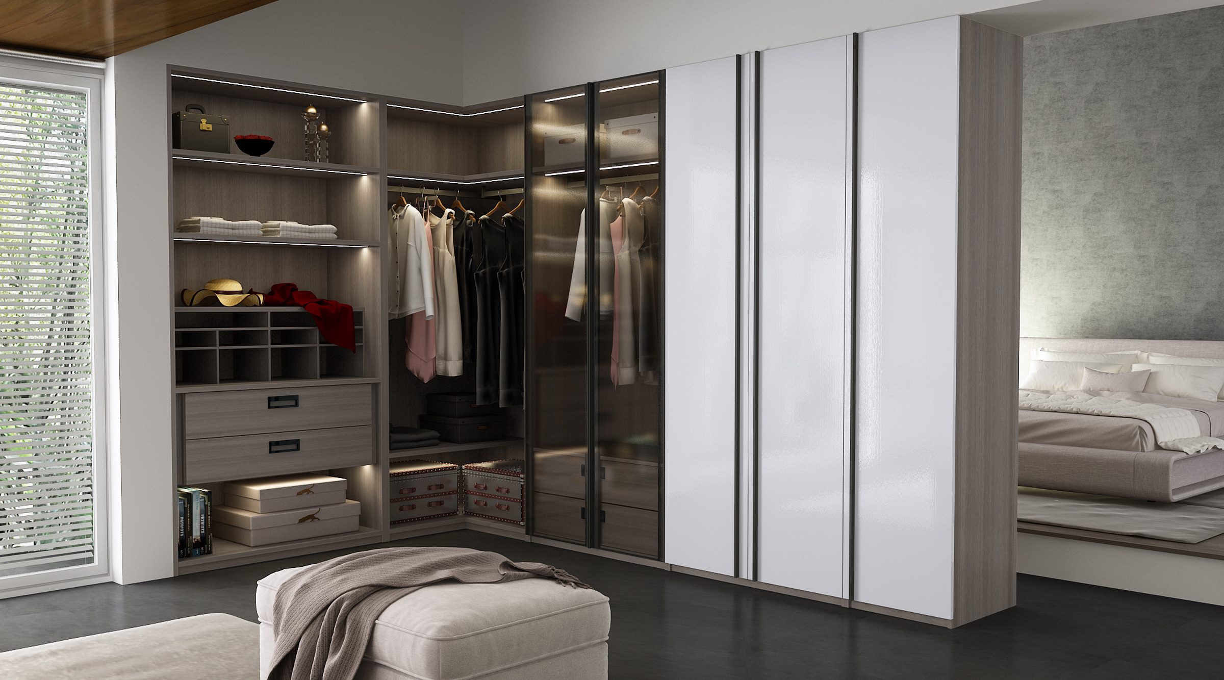 YALIG Colorful Lacquer Room Cabinet Wooden Panel Built-in Wardrobe for Home Furniture