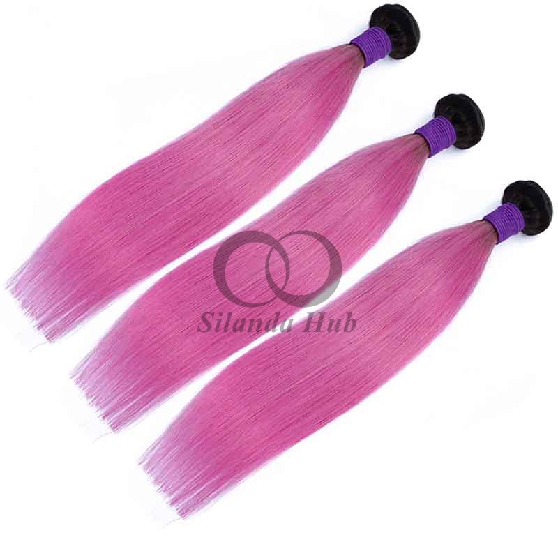#T1B/Pink Straight Remy Human Hair Bundles Sew In Weave Bundles Brazilian Bundle Deals